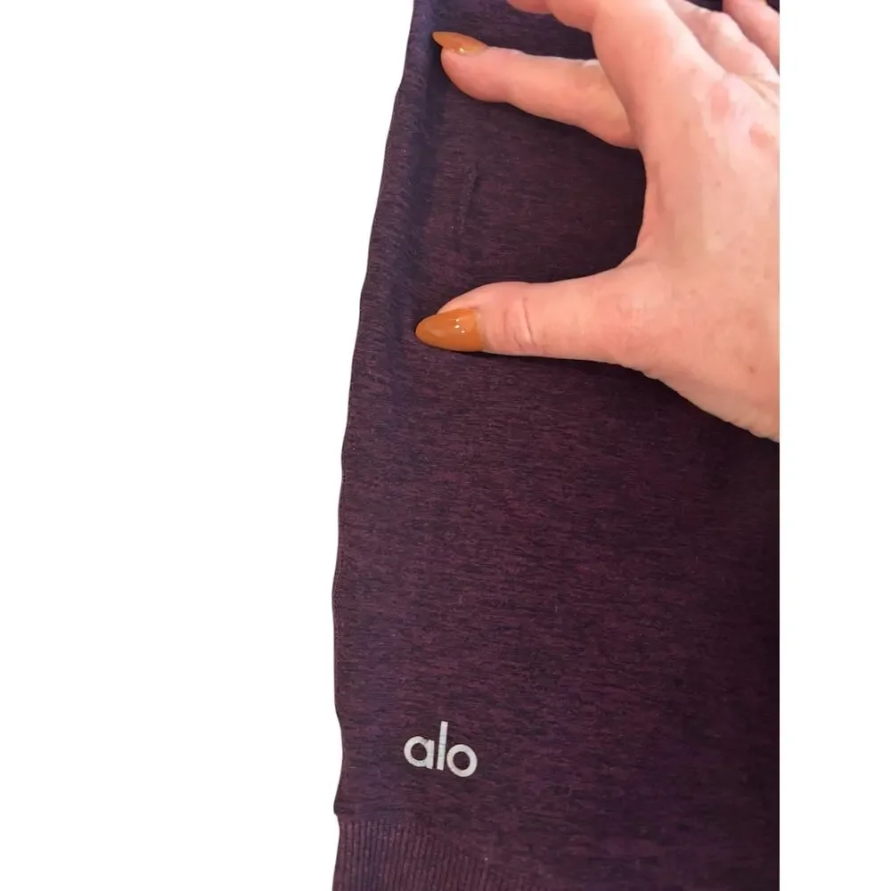 ALO YOGA HIGH-WAIST GODDESS RIBBED LEGGINGS SPACE DYE MAROON SIZE XXS DAMAGED